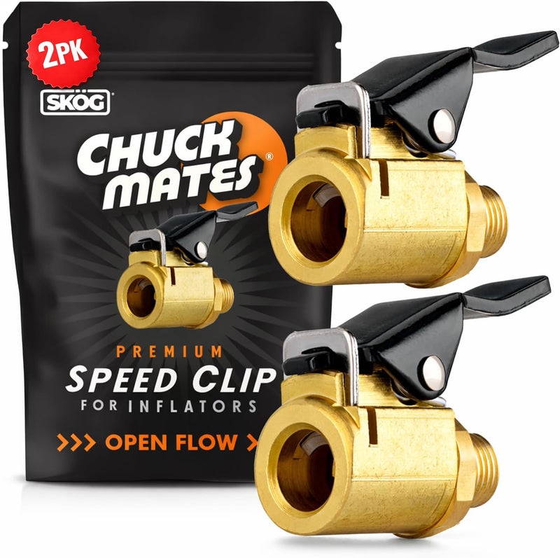 SKG Chuck Mates Preimum Quick-Connect Tire Inflator Air Chuck – Locking Adapter for Air Compressors & Valve Stems (2 Pack) Open-Type Speed Clip - Image 1